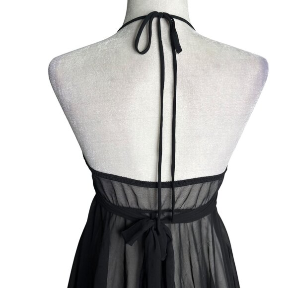 Sheer Black Lace Babydoll Lingerie With Halter Neck Tie Back Shirley M/L - Picture 5 of 7